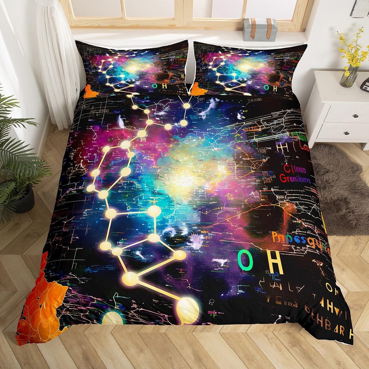 Erosebridal Chemistry Bedding Set Chemical Equation Comforter Cover for Kids Boys,Science Students Duvet Cover Test Tube Microscope Chemical Equipment Bed Set Full,Science Educational Dorm Room Decor