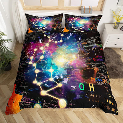 Erosebridal Chemistry Bedding Set Chemical Equation Comforter Cover for Kids Boys,Science Students Duvet Cover Test Tube Microscope Chemical Equipment Bed Set Full,Science Educational Dorm Room Decor