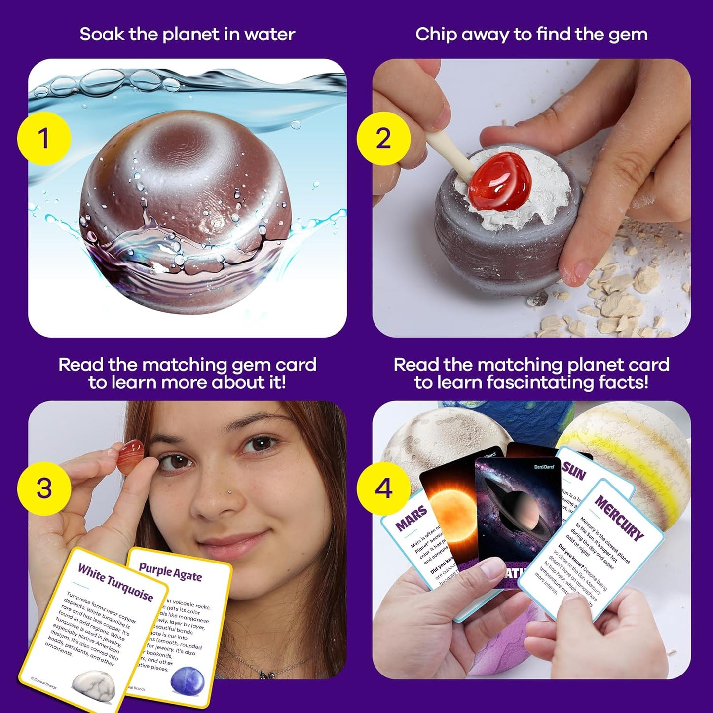 Dan&Darci Galaxy Gem Dig Kit for Kids - Gemstones Digging Science Kits for Kid Age 6-7, 6-8, 8-10 - Gifts for 6 7 8 9 10 11 Year Old Boys & Girls - Planet Space Toys for Ages 8-10 STEM for Boy & Girl