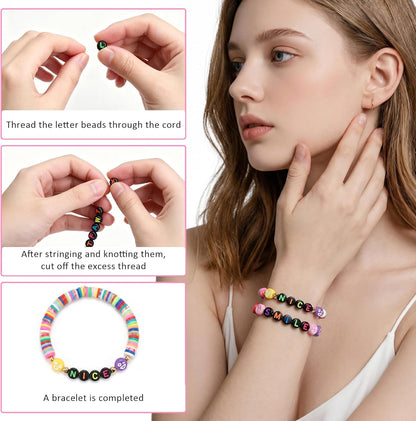SUTOUG 1000PCS Colourful Letter Beads for Threading, 4 x 7 MM Acrylic Round Alphabet Beads for Jewellery DIY Making Crafts Bracelets Necklaces Ornaments