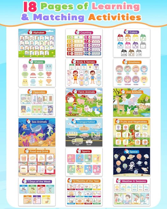 Toddler Busy Book Preschool Learning Activities, Montessori Educational Toys for 3 4 year old Boy Girl Gifts, Tracing Coloring Activity Books for Kids Ages 3-5, Autism Sensory Travel Toys for Toddlers