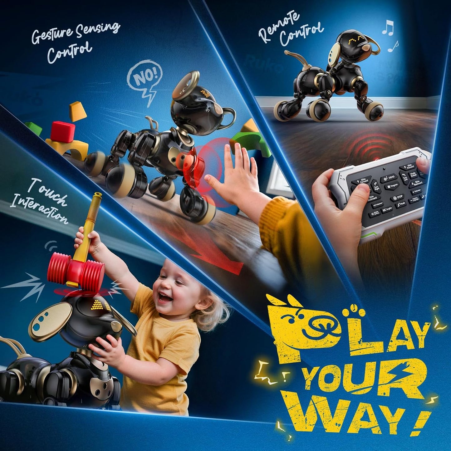 Ruko 18011 Smart Robot Dog, Interactive Puppy with 30 LED Expressions, Programmable Play, 2.4 GHz Remote & Gesture Control, Toy for Kids Age 3+