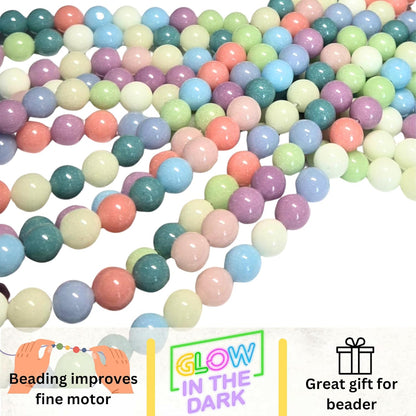 8mm Glass Beads Round Bulk for Bracelet, Glow in Dark Beads, DIY Jewelry Windchime Suncatcher Party Supplies, 300 pcs