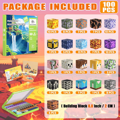 Magnetic Blocks Toys for Kids, 100 PCS Building Blocks Cubes, Stacking Magnetic Tiles Toys for Kids Toddlers Boys Girls Ages 3 4 5 6 7 8-12 Birthday Gifts Party Supplies (Underworld)