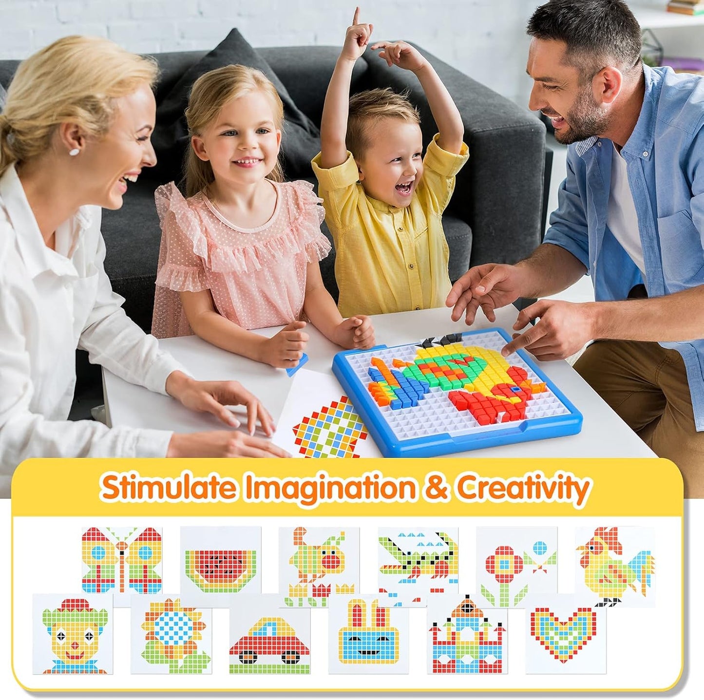 ZOZOPLAY Kids Mosaic Puzzle,490Pcs Building Blocks,Educational Kit with 6 Assembly Drawing,STEM Toys for 3+ Year Old(Small Cube)