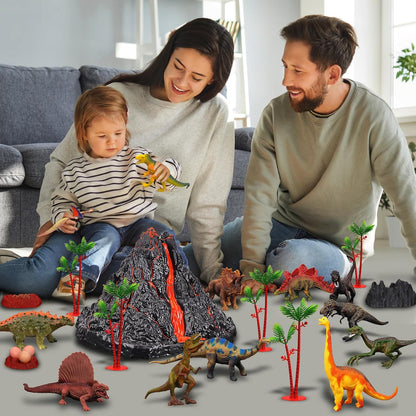 Large Volcano Set with 9 Realistic Dinosaur Action Figures for Kids 2 3 4 5 6 8 10 Years, Simulated Volcanic Eruptions w/Sounds, Volcano Can Store Dinos, Gift for Toddlers Boys & Girls