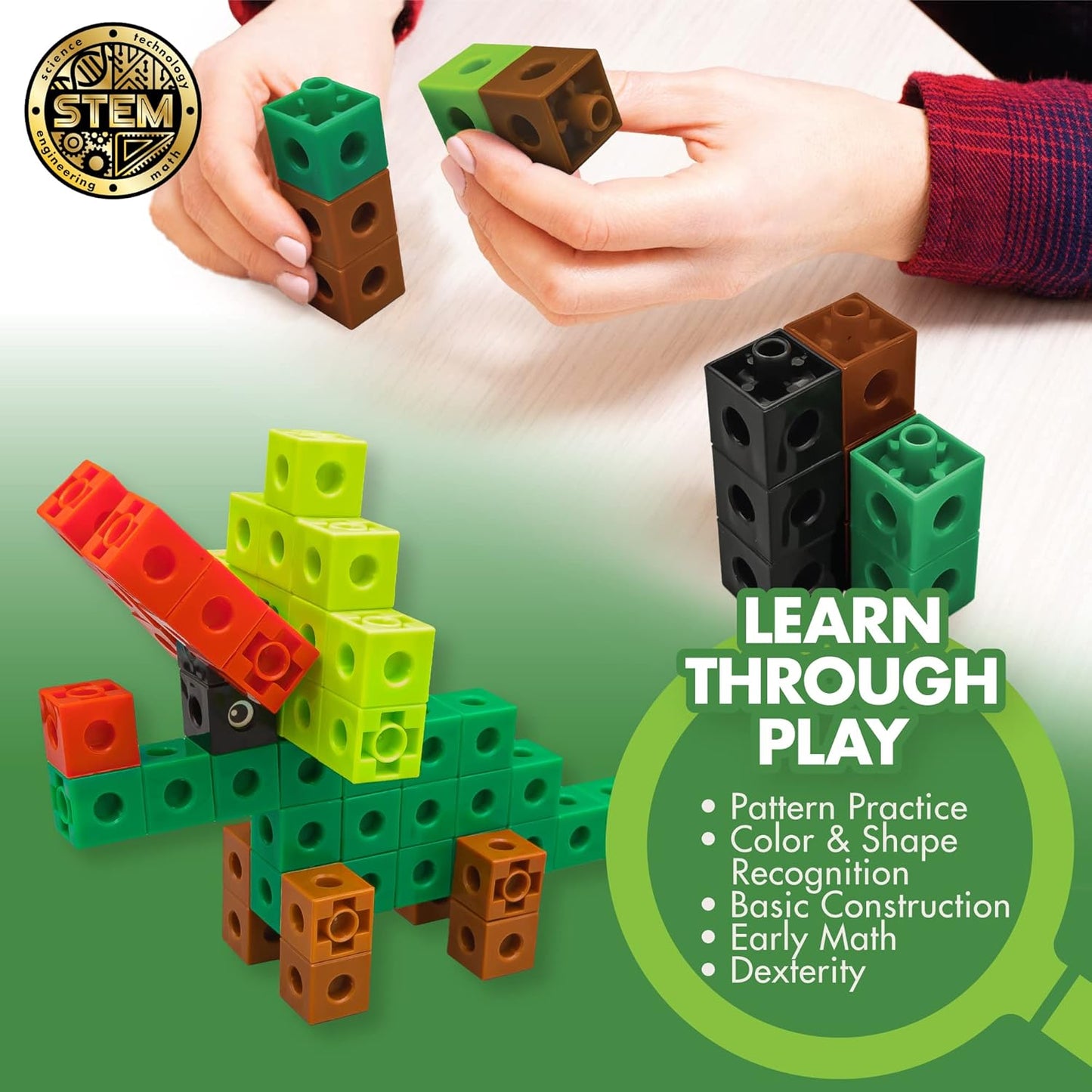 The Young Scientists Club STEM Cubes, Build, Learn & Create with 100+ Math Cubes Manipulatives, 4-in-1 Educational Games, Math Cubes for Kids Ages 4-8, Awesome Learn Through Play Toys