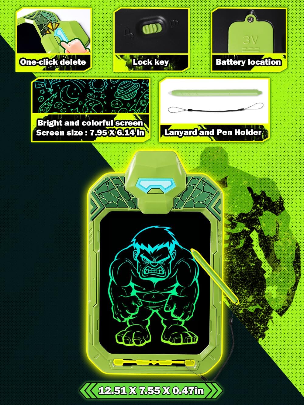 LCD Writing Tablet for Kids 10 Inch Bat Hero for Toddler 3 4 5 6 7 8 - Paint, Doodle Board, Drawing Pad - Travel Toys, Road Trip Car Activities, Birthday Christmas Gift Boys & Man