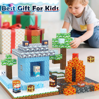 Magnetic Blocks, Build Mine Magnet World Forest Farm Edition, Magnetic Building Blocks for Kids Ages 4-6 6-8 8-12, Sensory STEM Toys for Boys & Girls
