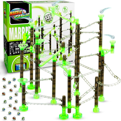 Marble Genius Marble Rails Starter Set, 200 Piece Marble Run for Kids 8+ (30 Marbles, 30 Rail Pieces, 12 Base Pieces & More), STEM, Full-Color Instructions, Great for Kids & Teens