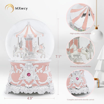 Carousel Music Box Gold & Ivory Christmas Snow Globes, 8.3" Rotate Carousel Snow Globe for Kids & Adults, Classic Wind up Musical Snow Globe Birthday Gifts for Women Girls, Carousel Horse Home Decor