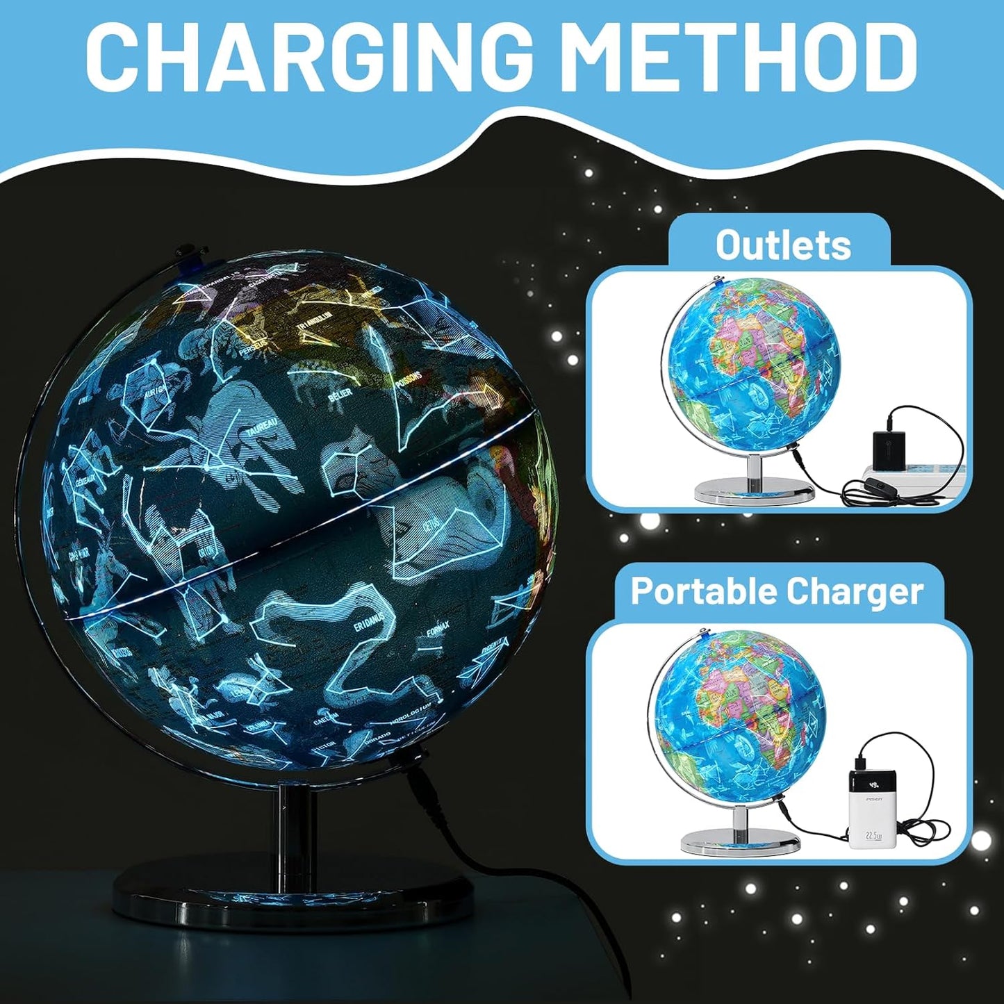 BSHAPPLUS 13 inch Large Globe for Classroom & Home Learning, Political Globe with 195+ Countries, Dry Erase & Waterproof Surface, Solid Stainless Steel Base (No Assembly Required)