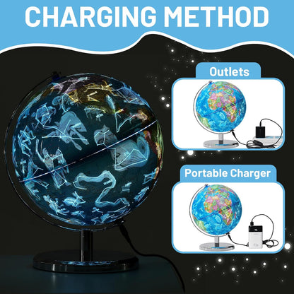 BSHAPPLUS 13 inch Large Globe for Classroom & Home Learning, Political Globe with 195+ Countries, Dry Erase & Waterproof Surface, Solid Stainless Steel Base (No Assembly Required)