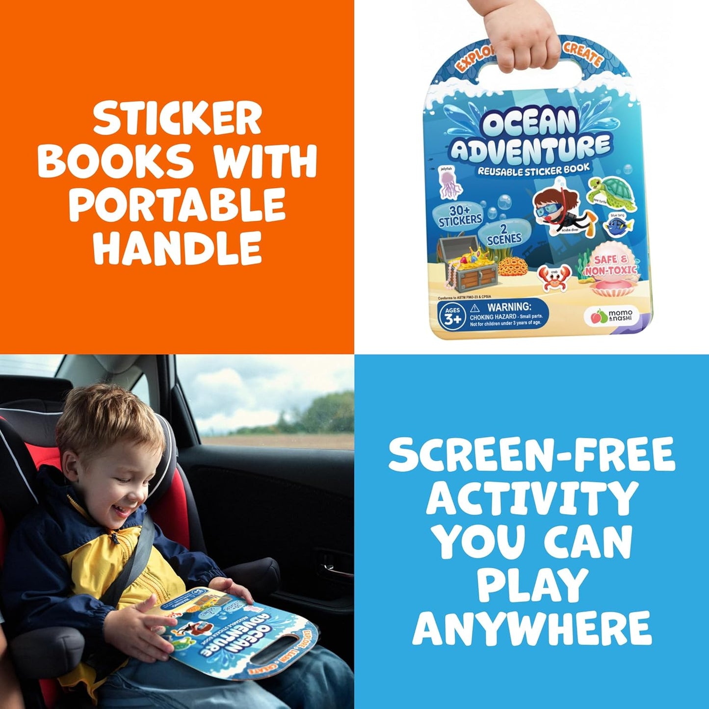 Sticker Book for Toddlers 1-3 - Reusable Sticker Book for Toddlers 2-4 Years, Stickers for Kids, Toddler Travel Toys, Airplane Toys for Toddler 1-3 - Birthday Gifts for 3 Year Old Boys, Girls 2-4