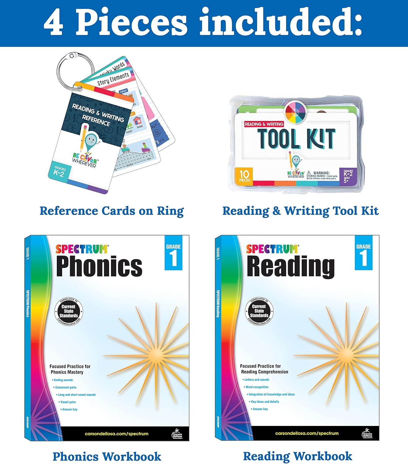 Carson Dellosa 531pc K-2 Literacy Bundle, Kindergarten, 1st Grade, 2nd Grade Phonics Posters, Bulletin Board Sets, Instructional Resources, Dry-Erase Manipulatives, Big Box of Sentence Building Game