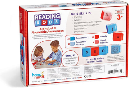 hand2mind Reading Rods Alphabet & Phonemic Awareness, Word Building Activities, Letter Blocks, CVC Words for Kindergarten, Spelling Toys, Reading Tools for Kids, Science of Reading Manipulatives