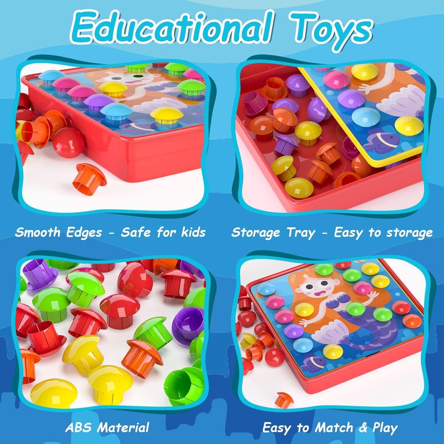 Geekper 96 PCS Button Art Toys for Toddlers, Color Matching Mosaic Pegboard Early Learning Educational Toys for 3, 4, 5, 6 Year Old Kids Boys and Girls Gifts, Including 24 Pictures and 72 Buttons