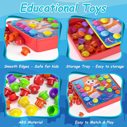 Geekper 96 PCS Button Art Toys for Toddlers, Color Matching Mosaic Pegboard Early Learning Educational Toys for 3, 4, 5, 6 Year Old Kids Boys and Girls Gifts, Including 24 Pictures and 72 Buttons
