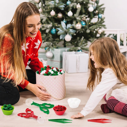 EZdhuawuse Summer Fine Motor Toys - 270Pcs Counting Sorting Sensory Bin Filler Set for Kids Xmas Counting Toy with Felt Xmas Tree Pom Poms Cup Clip for Preschool Education Activities