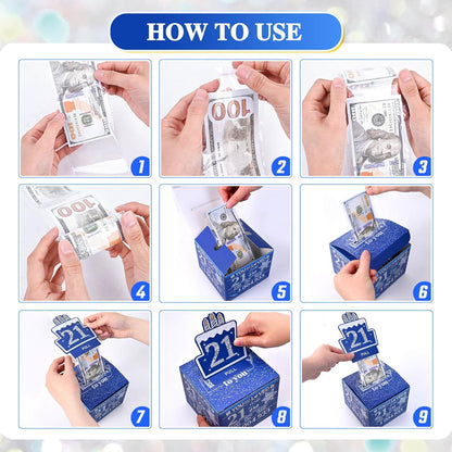 10 Happy Birthday Money Box for Cash Gift, 10th Birthday Decorations for Boys and Girls, Gifts for 10 Year Old Boy, Boy Gift Ideas, Cool Things for Teen -Blue with 100PCS Bags