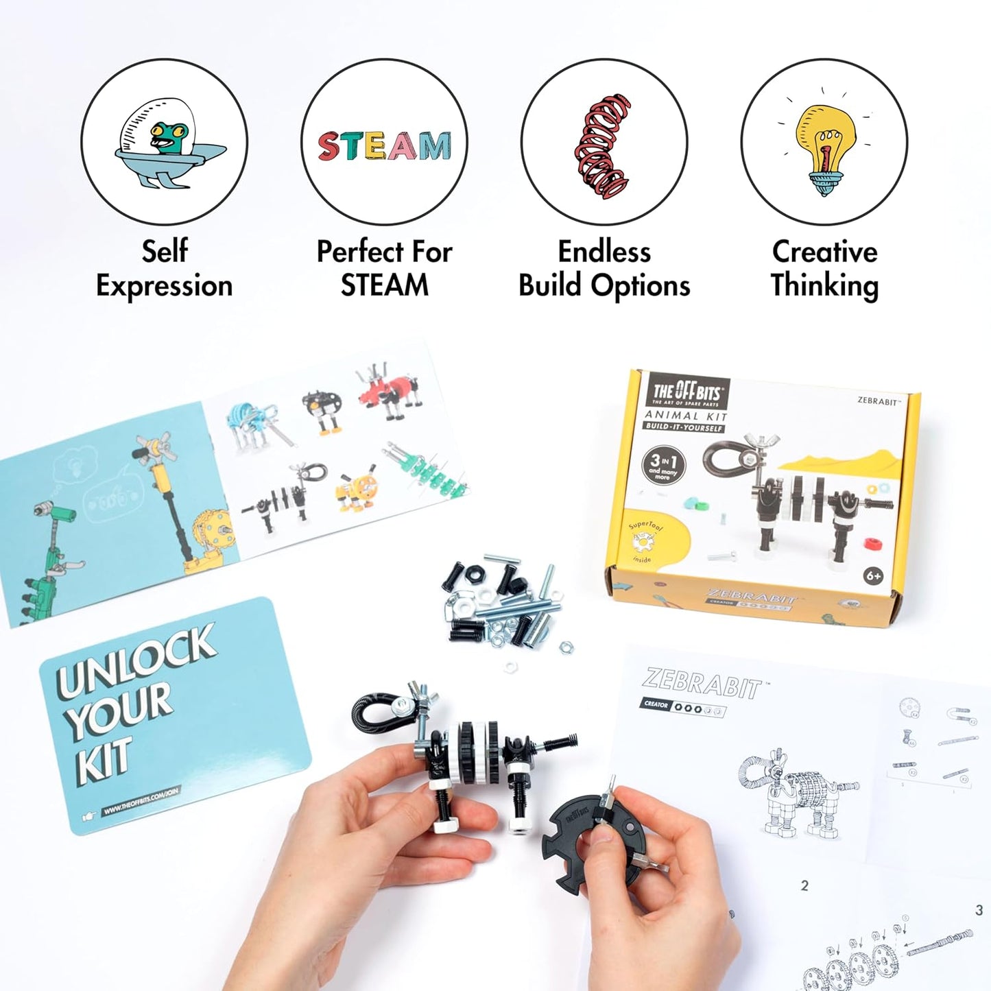 The Off Bits Erector Set: Animal Mini STEM Toys for Kids 6+, Toy Building Sets with Nuts & Bolts, STEM Building Toys Gifts for Boys and Girls (Blue Elephant)