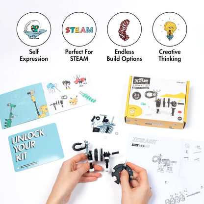 The Off Bits Erector Set: Animal Mini STEM Toys for Kids 6+, Toy Building Sets with Nuts & Bolts, STEM Building Toys Gifts for Boys and Girls (Blue Elephant)