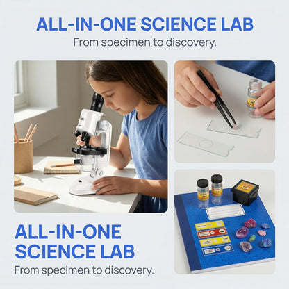 Kids Microscope Kit with LED Light - 100X/400X/1200X Magnification for STEM Learning, 12 Prepared Slides, Easy-to-Use Science Learning Kit (Ages 5-12) - Yellow