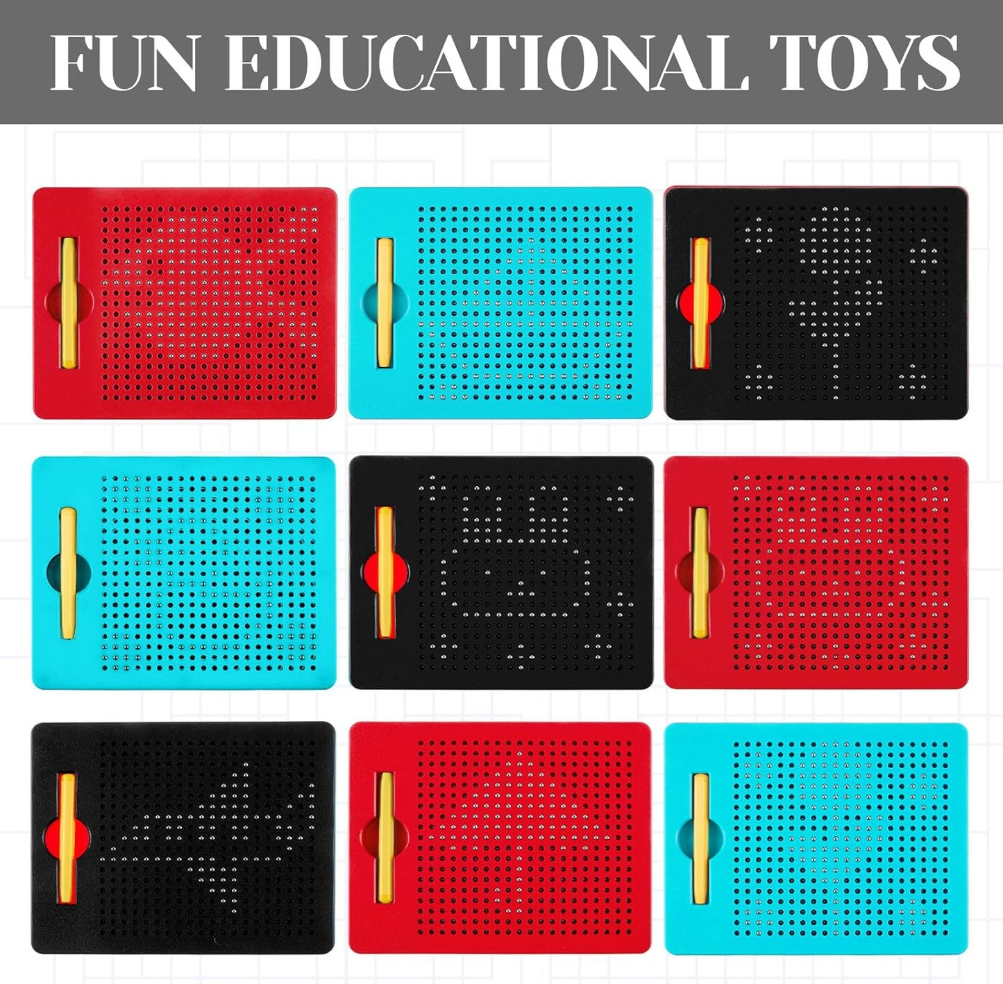 Yexiya 3 Pcs Magnetic Drawing Board for Kids, Toddler Travel Drawing Kit Magnet Sketch Thread Board with Stylus Pen and Beads Toy for Child Quiet Time Activities (7 x 8.5 Inches,Blue)