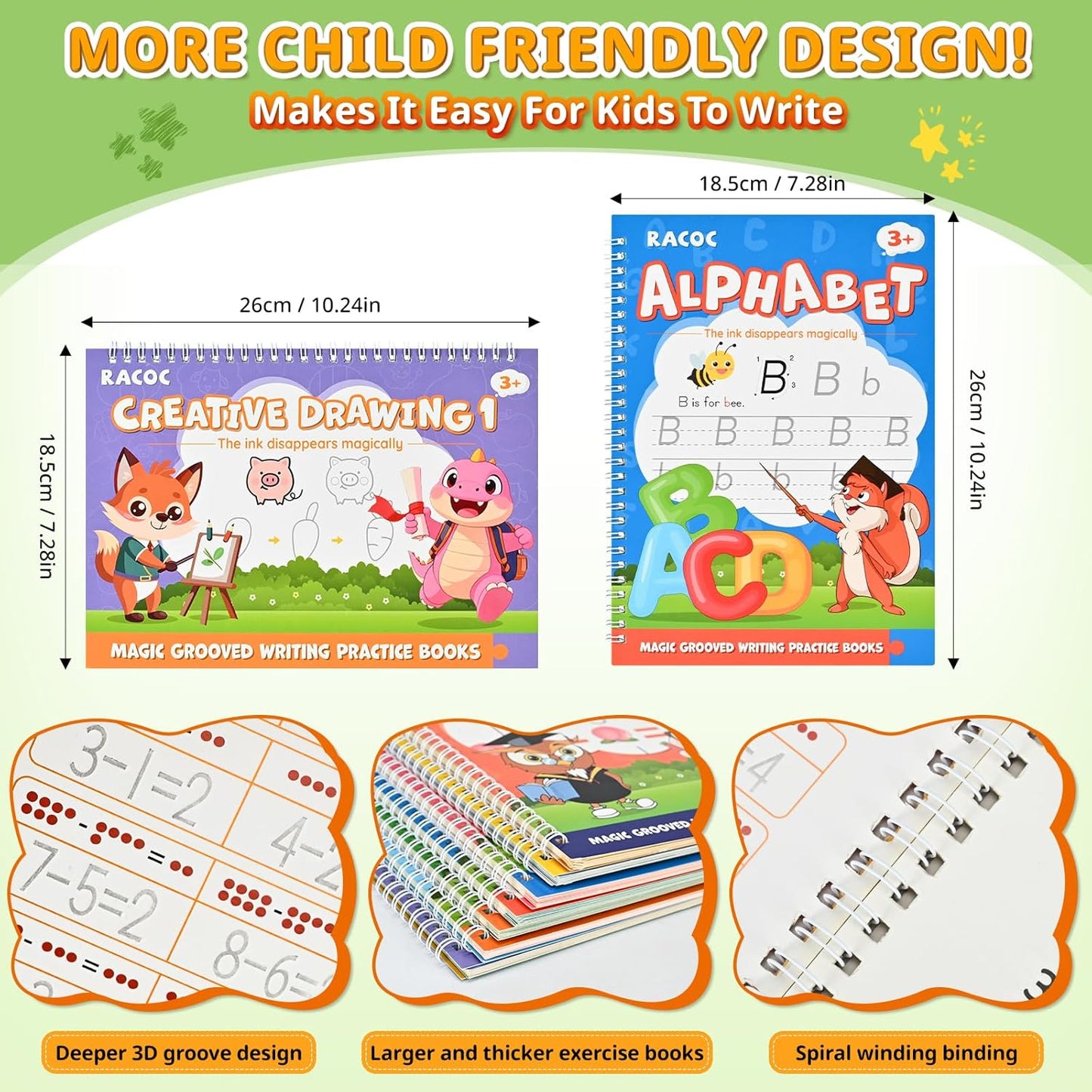 Magic Grooved Writing Practice for Kids, 7 Pack Reusable Grooved Handwriting Workbooks 6 Pens and 6 Refills for Ages 3-5 Kids, Large Writing Practice Books for Preschool Learning Activities
