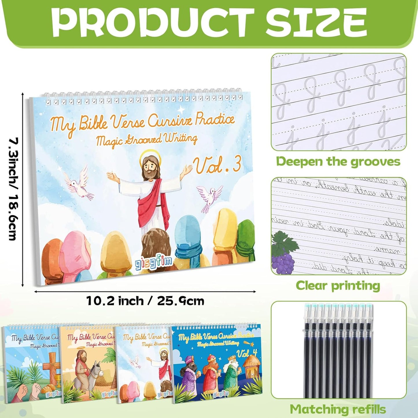 gisgfim Bible Magic Grooved Writing Practice Books for Kids Reusable Grooved Handwriting Workbooks for Kids Ages 3-8 Tracing Bible Magic Copybooks for Christian Sunday School Gifts Prizes（Cursive）