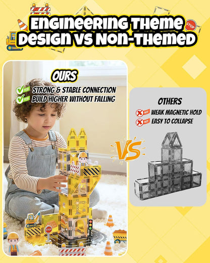 Magnetic Tiles for Kids, Construction Magnetic Building Blocks,37pcs STEM Educational Magnet Toys, Ideal Gift for Boys & Girls for Christmas & Birthday