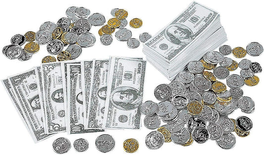 Fun Express Play Money Kit for Kids - 1440 Toy Bills and 144 Toy Coins per Set- Play Store Bills and Coins and Educational Teaching Aids