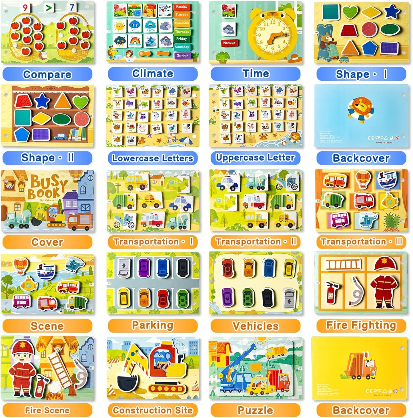 3 Pack Busy Books for Toddlers, Montessori Quiet Book, Preschool Learning Activities Educational Workbook, Sorting Matching Sticker Fixing, Gifts for Kids Age 3+ (Farm, Vehicle, Weather)