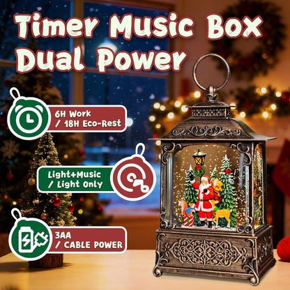 Christmas Snow Globes Lantern, Church and Christmas Tree Christmas Decorations Indoor, 6H Timer Battery & USB Powered Light Up Musical Snow Globes for Kids Women Adults Gift Thanksgiving Home Decor