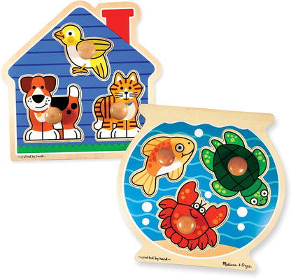 Melissa & Doug Pet Animals Jumbo Knob Puzzle, Wooden Peg Puzzle for Toddlers, Educational Toy for Shape Recognition and Fine Motor Skills, Ages 1+