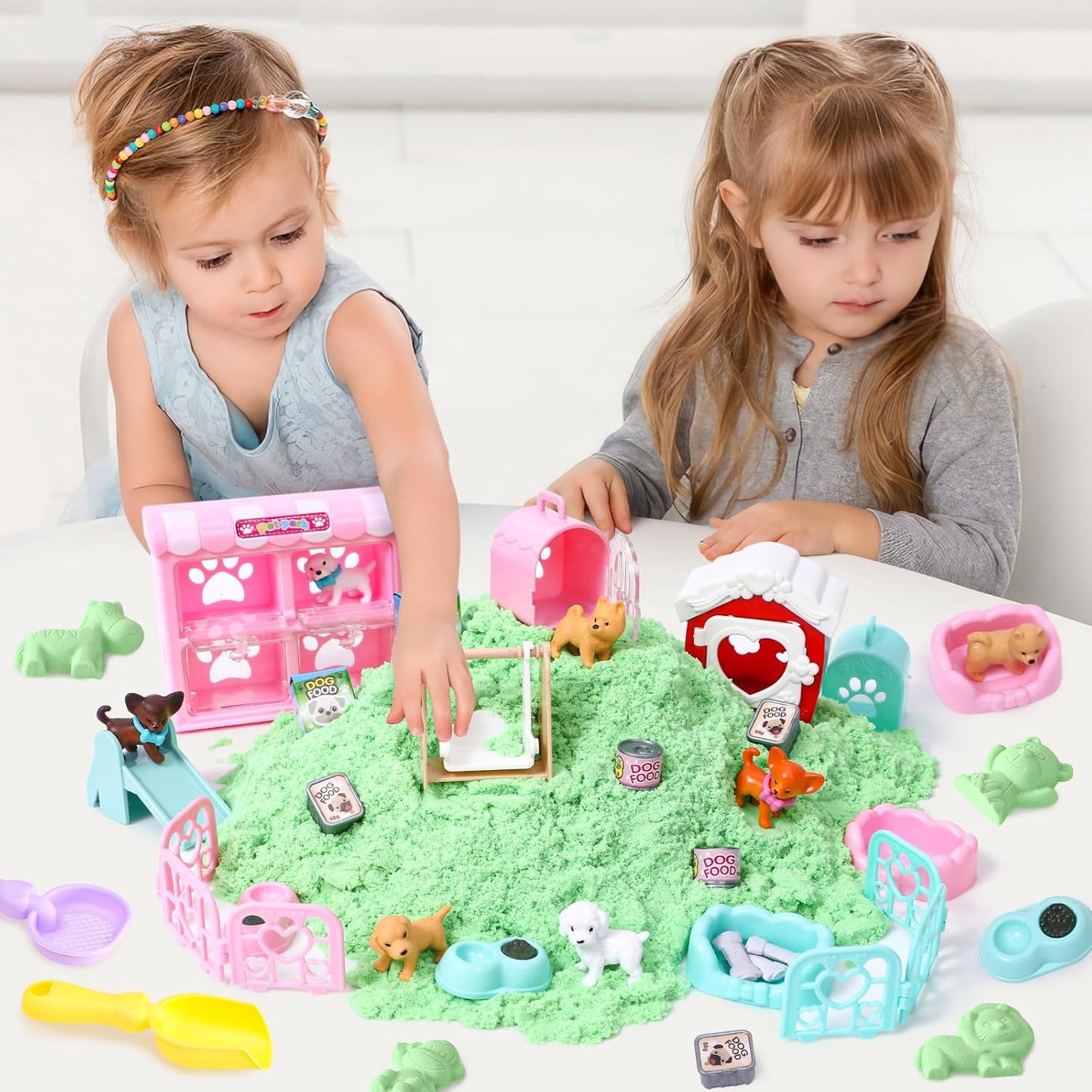 Lorfancy Dog Sandbox Toys Kids Play Sand Kit Toddler Sensory Bin Toy 2.2lbs Sand Pet Dog Figures Care Role Pretend Play Beach Toy Birthday Gift for Girls Boys 3 4 5 6 7 8 Years Old