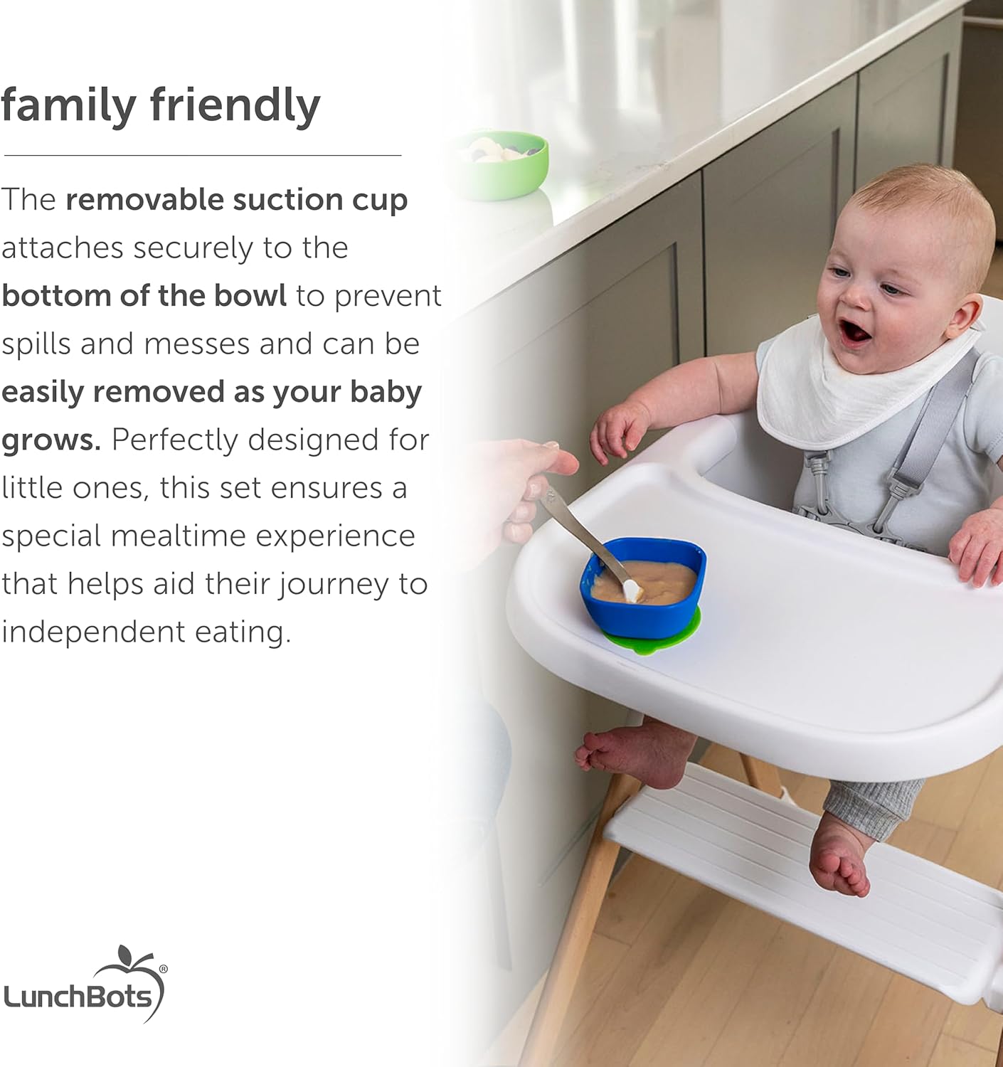 LunchBots Silicone Suction Bowl for Baby & Toddler, Stackable Nesting Bowl Set of 3 with Lid for Feeding, Portable Travel Bowls, Dishwasher Safe, 5/8/17 oz (Blue/Green)