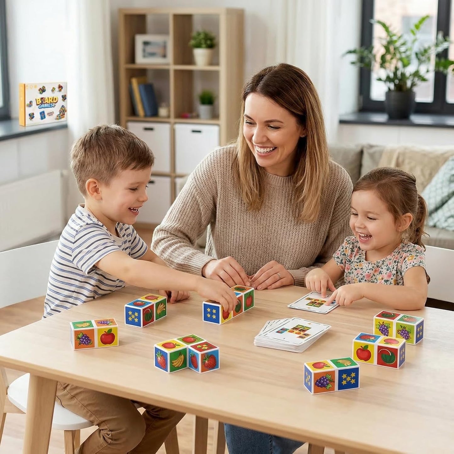 Fruit Cube Matching Game Puzzle Games, Expression Puzzle Building Blocks Pattern Matching Game, Educational Puzzles Toy Board Games for Kids and Adults with Bell