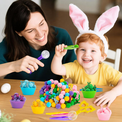 EZdhuawuse Summer Sensory Bin Fillers - 268P Fine Motor Toy Counting Sorting Set for Kid Birthday Easter Gift, Felt Phrases Heart Colorful Pom Poms Cup Clip for Preschool Education Activities
