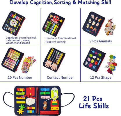 LearnToy Montessori Busy Board for Boys 3 4 5 Year, Sensory Toys for Toddlers 3-6, Ideal for Travel and Preschool - ABCs, 123s, Shapes, Colors, Animals, Weather, Birthday Gifts