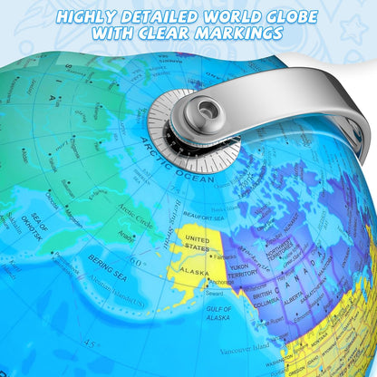 12" Illuminated World Globe for Children & Adults, Globe Lamp with World Map for Kids, Stable Heavy Metal Base, Interactive STEM Learning Gift & Night Light