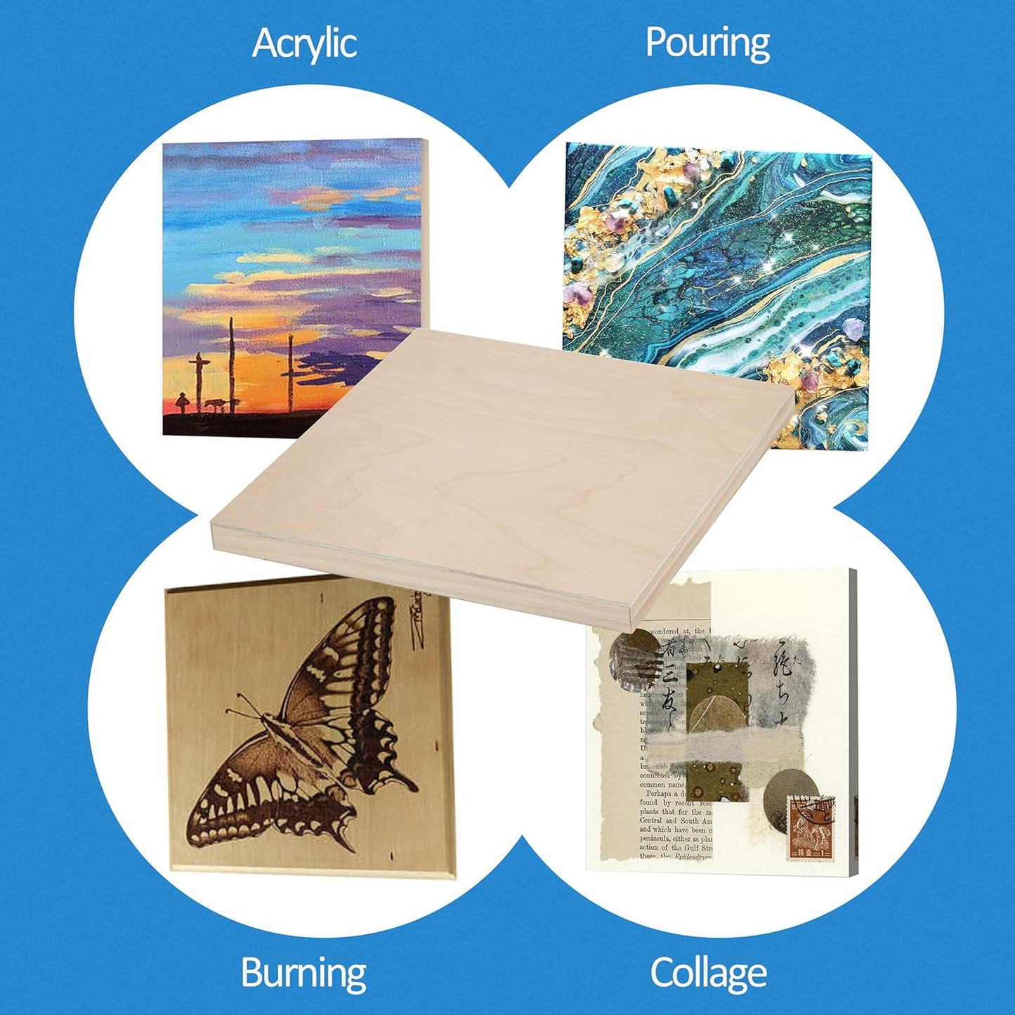Falling in Art Unfinished Birch Wood Canvas Panels Kit, 4 Pack of 8x10’’ Studio 3/4’’ Deep Cradle Boards for Pouring Art, Crafts, Painting, and More