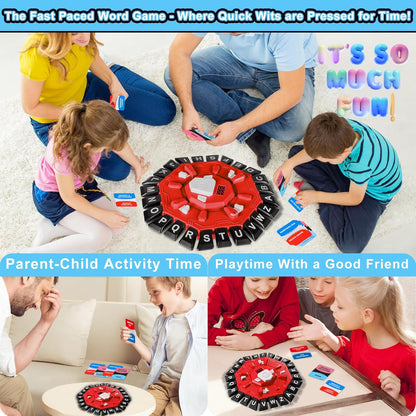 Word Game for Families, Fun for Family Games Night, Fast-Paced Party & Learning Board Games for Kids, 24 Letter Press with LCD Timer, 35 Cards, 2 Game Modes, Perfect for Birthdays–Red