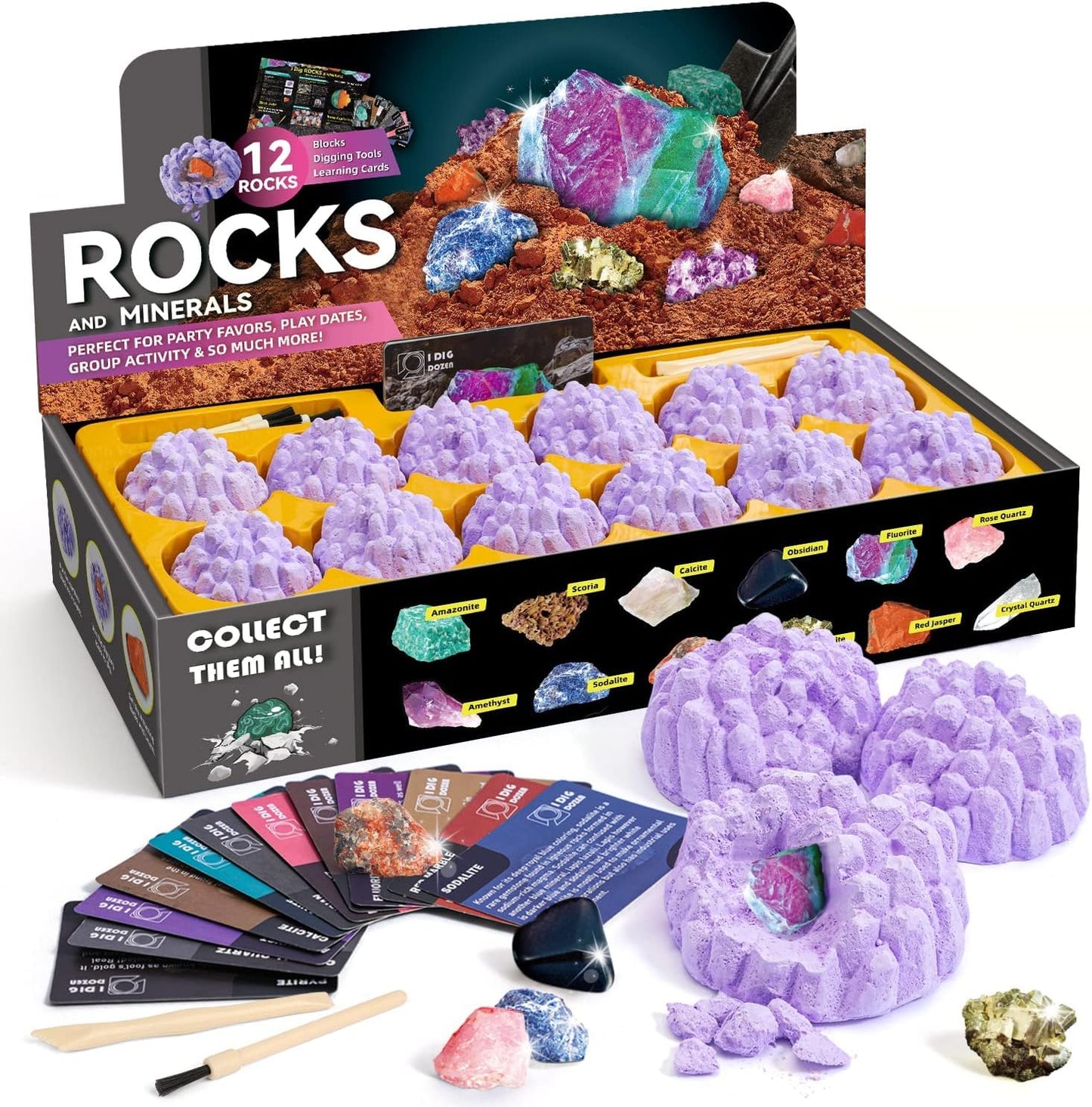 Gamerside Mineral Mining Kit Gem Dig Kit,Rock Dig Kit Dig up 12 Rock & Mineral Collection Gemstones & Crystals Diamond Mining Kit for Kids Gemology Mining Gift Rocks Minerals for Boys Girls