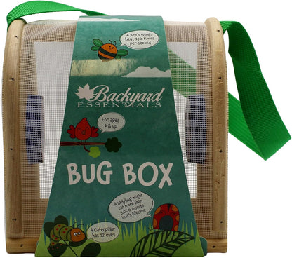 Wooden Bug Box for Kids, Dual Chamber Insect Habitat with Nylon Carrying Strap