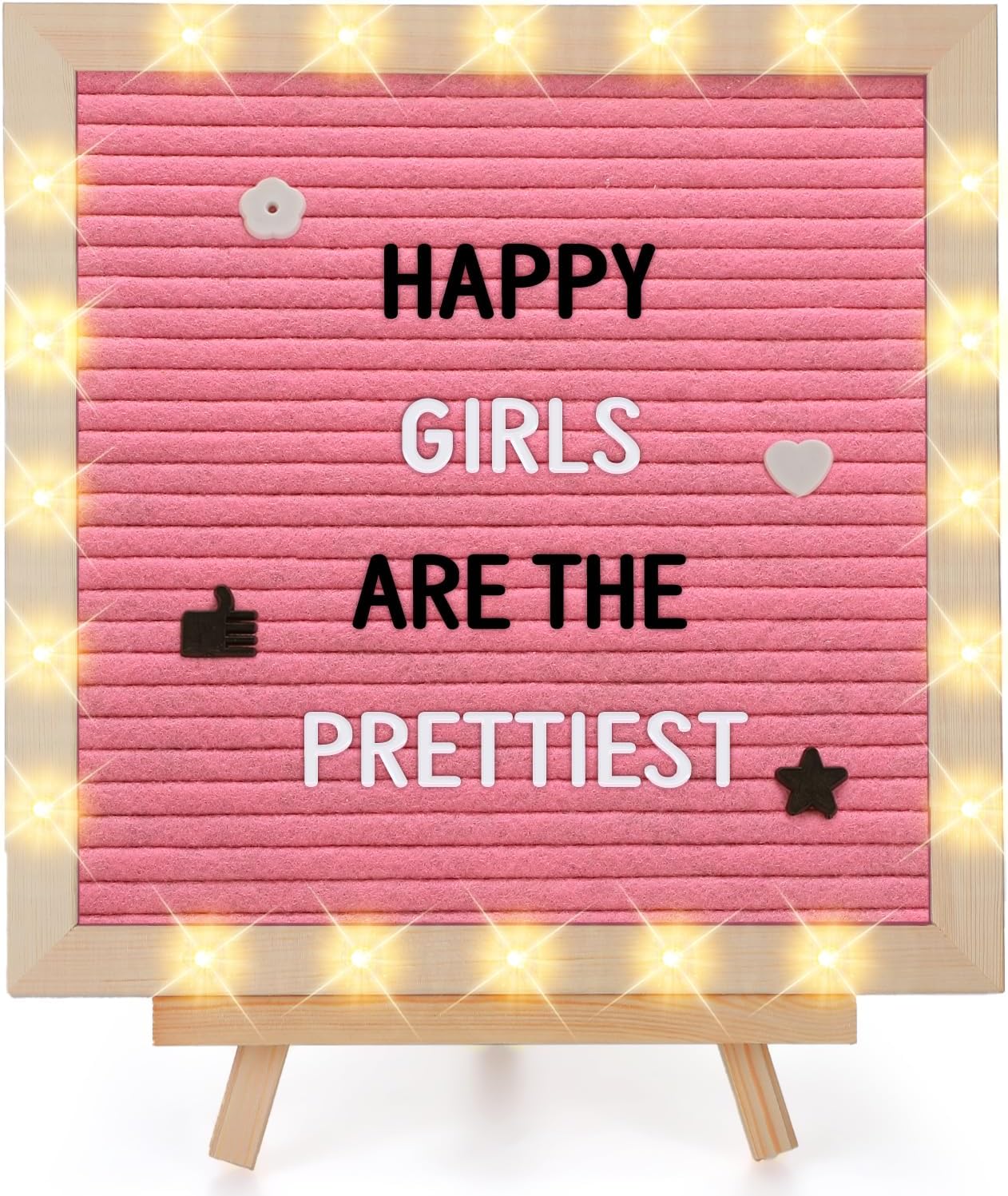 Changeable Felt Letter Board with LED Lights - 10×10" Message Custom Signs & Wood Stand & 450 Letters, Poster Board for Baby/Pregnancy Announcement/Classroom Wall Graduation Decor Gifts, Camel