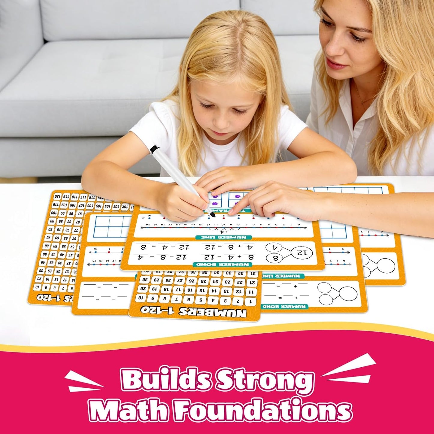 12 Pack 1-120 Number Chart Dry Erase Flash Card,12" x 9" Number Line Ten Frame Math Manipulatives for Student Teacher Kindergarten 1ST 2ND Classroom Homeschool Supplies Small White Board