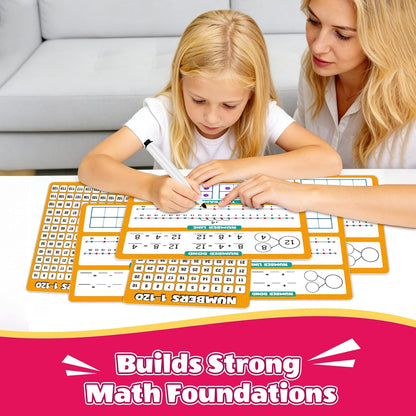 12 Pack 1-120 Number Chart Dry Erase Flash Card,12" x 9" Number Line Ten Frame Math Manipulatives for Student Teacher Kindergarten 1ST 2ND Classroom Homeschool Supplies Small White Board