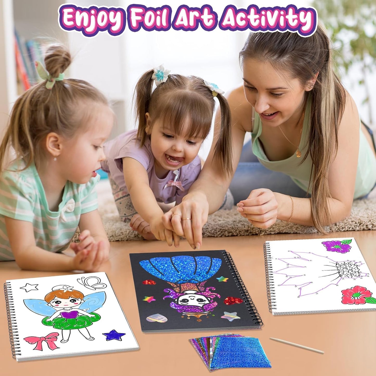 Foil Craft Bugs Butterfly DIY Art Fun Kits Set, No Mess Creative Foil Art Drawing Game for Kids, Birthday Gifts Crafts Supplies Travel Toys for Girls Boys Ages 4-9
