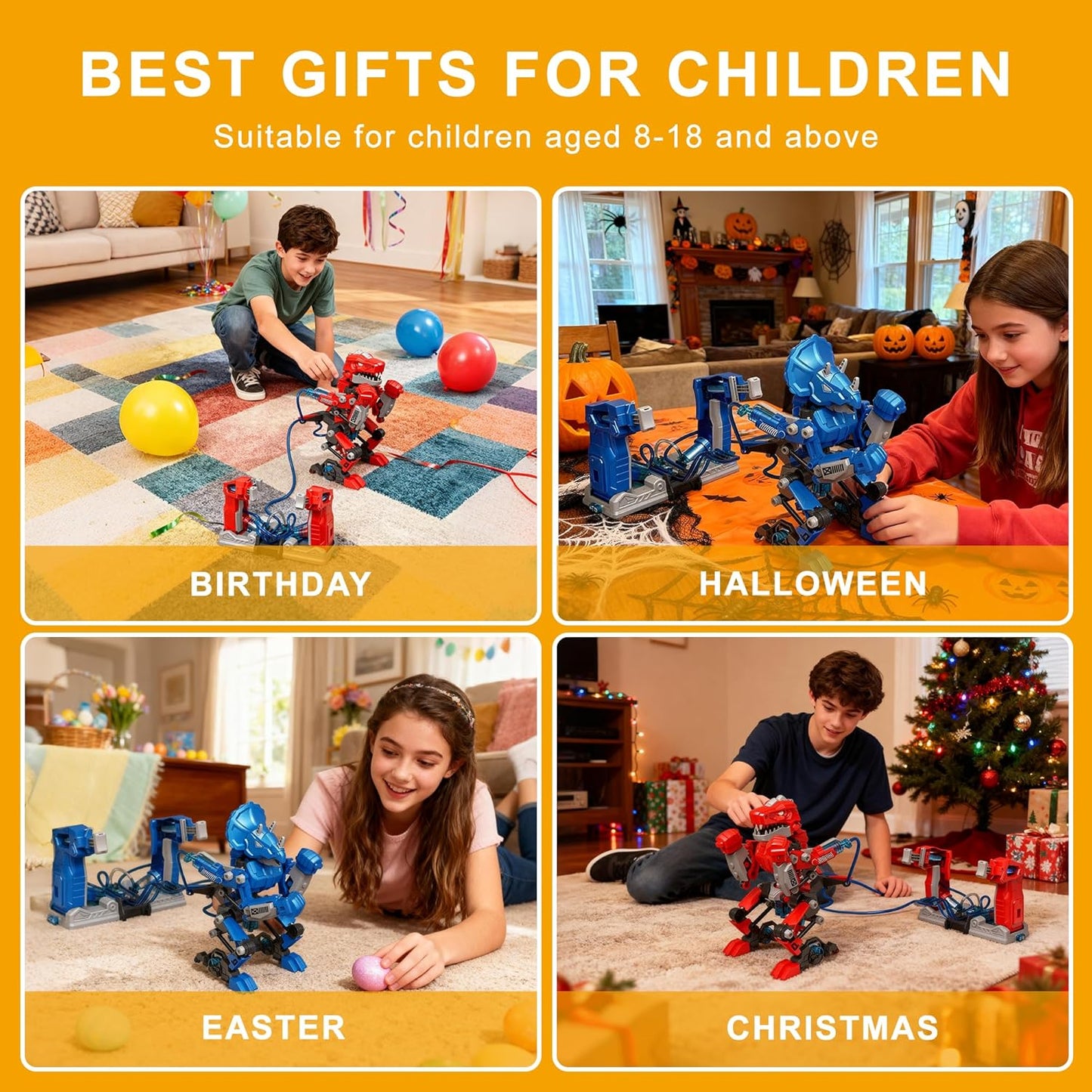 Hydraulic Boxing Bots STEM Robot Building Kit, 2 Hydraulic Powered Battle Fighting Robots, Educational Birthday Gift for 8-12 Year Old Boys & Girls